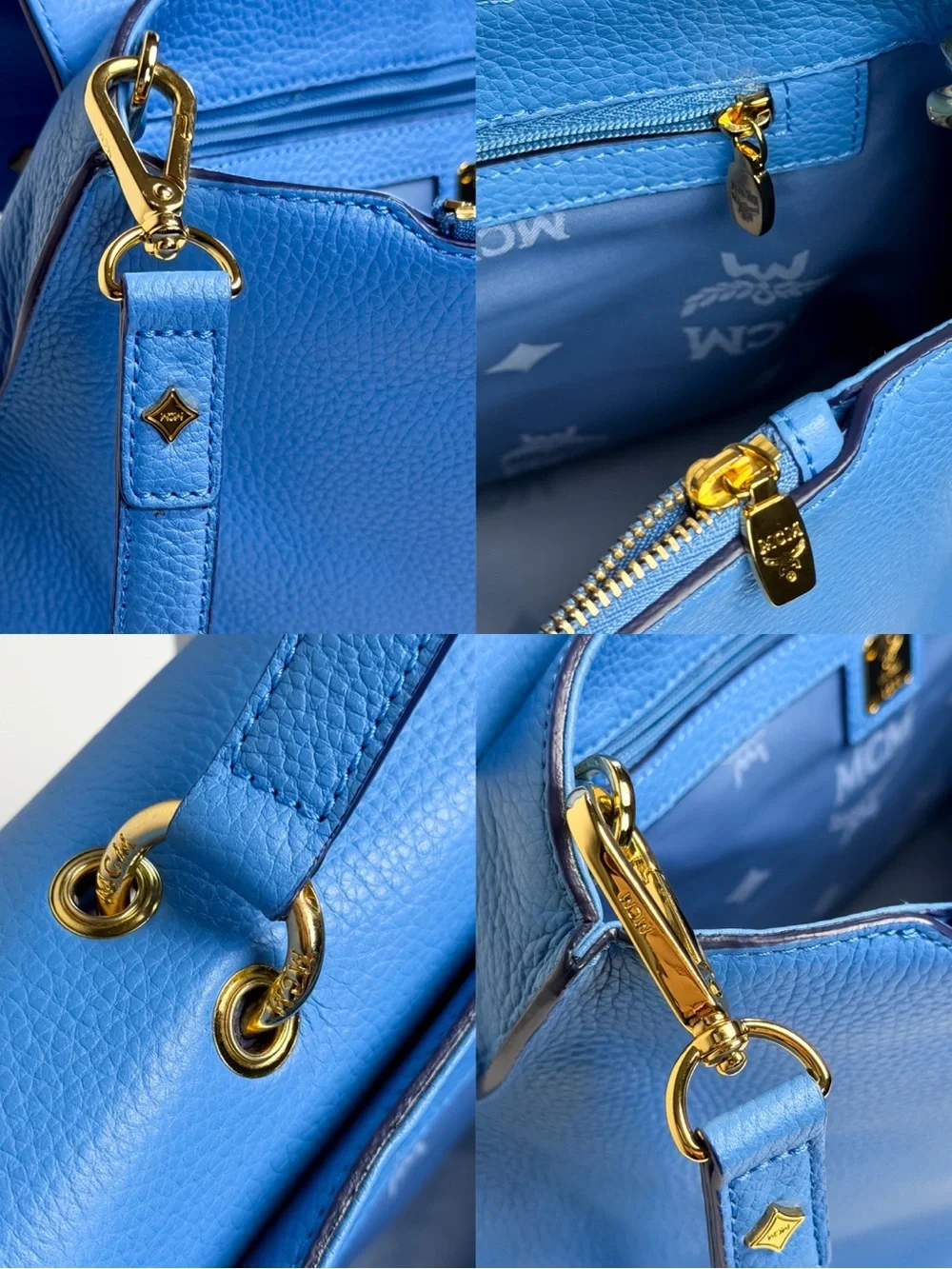 MCM First Lady Large Royal Blue Pebbled Leather Satchel Shoulder Bag